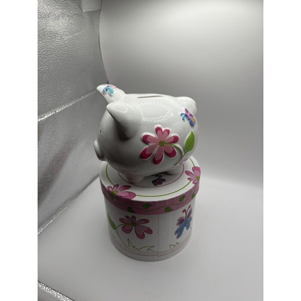 This Little Piggy Piggy Bank and box with Butterflies and Flowers New In Box